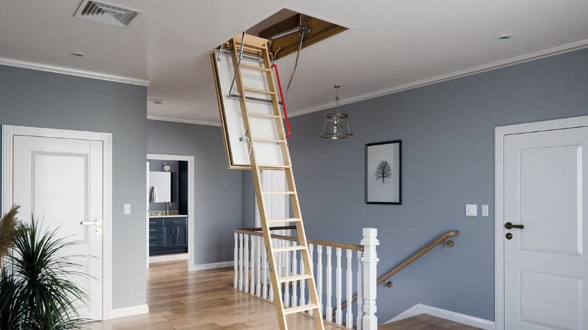 Escaliers escamotables et portillon coupe-feu